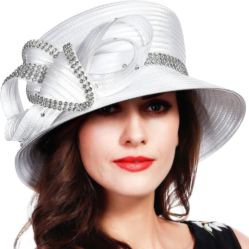 Women's Kentucky Derby Church Hat – Elegant Wide Brim Dress Hat for Weddings, Tea Parties & Special Occasions (5 Colors)