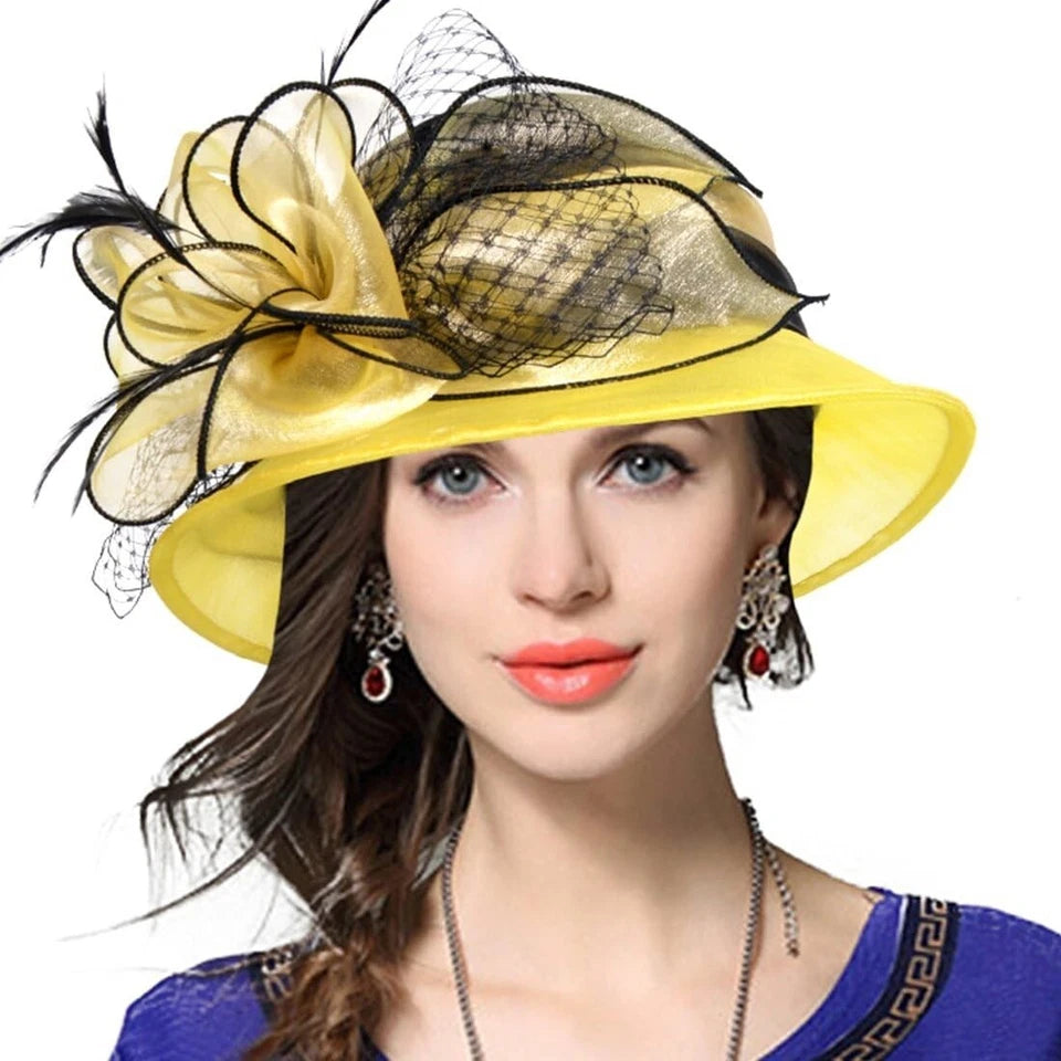 Women's Derby Dress Church Cloche Hat – Elegant Bow Bucket Bowler Hat for Weddings, Tea Parties & Special Occasions