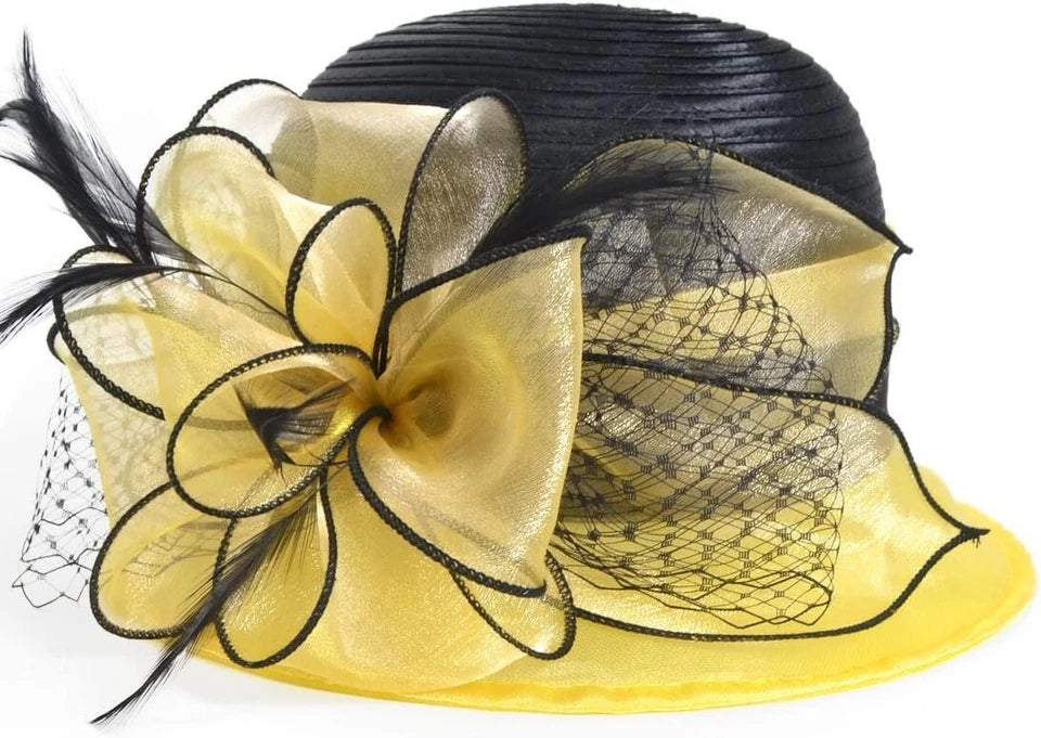 Women's Derby Dress Church Cloche Hat – Elegant Bow Bucket Bowler Hat for Weddings, Tea Parties & Special Occasions